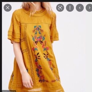 Free People Victorian Embroidered Mini Dress in Amber Glow